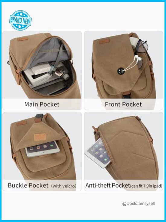 Canvas Sling Bag Anti Theft Crossbody Backpack Travel Hiking  display picture 3